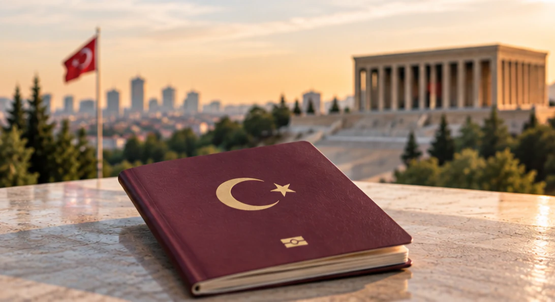 Türk vatandaşlığı danışmanlığını temsil eden Türk pasaportu ve Türk bayrağı